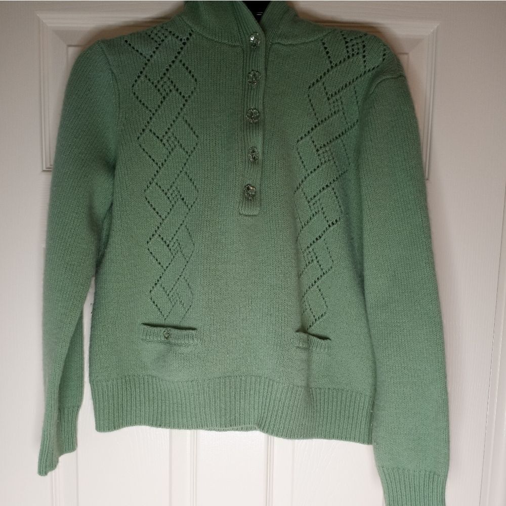JonesNewYorkSport M TeeGreen WoolBlendKnittedHalfButtonUp Women'sSweaterHoodie.